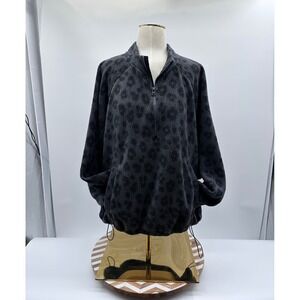 Old Navy Womens 3X Sherpa Fleece Half Zip Pullover Leopard Print Grey Black Mock